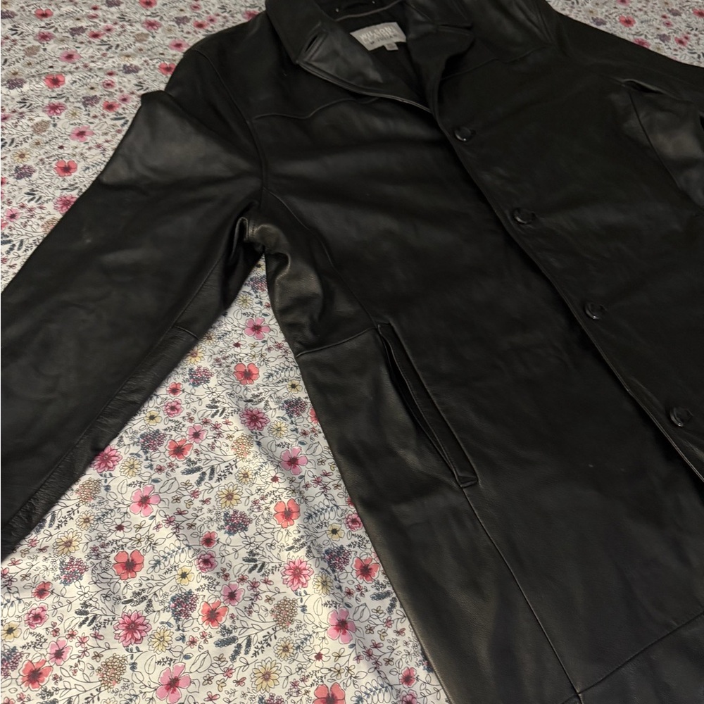 Black Leather Trench Coat - Picture 3 of 9